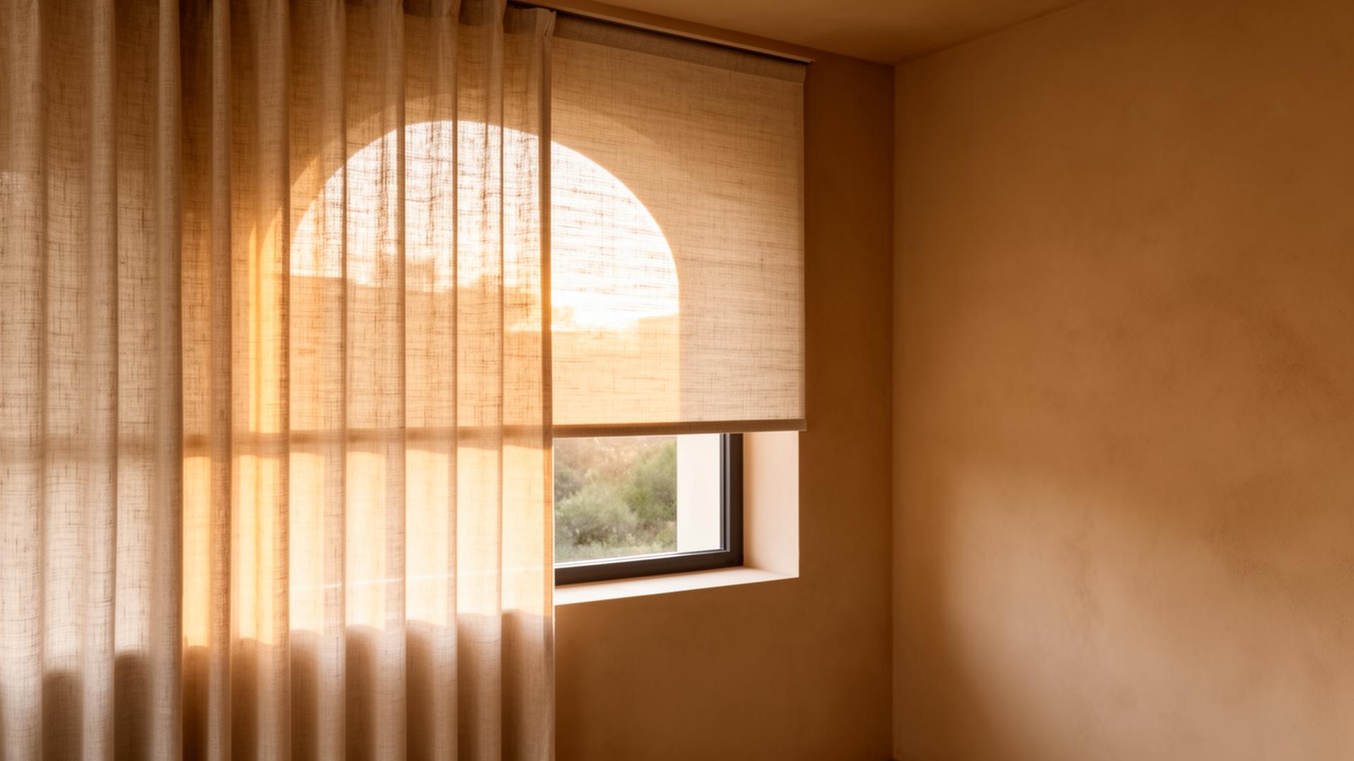 Soft natural light filtering through a linen roller shade